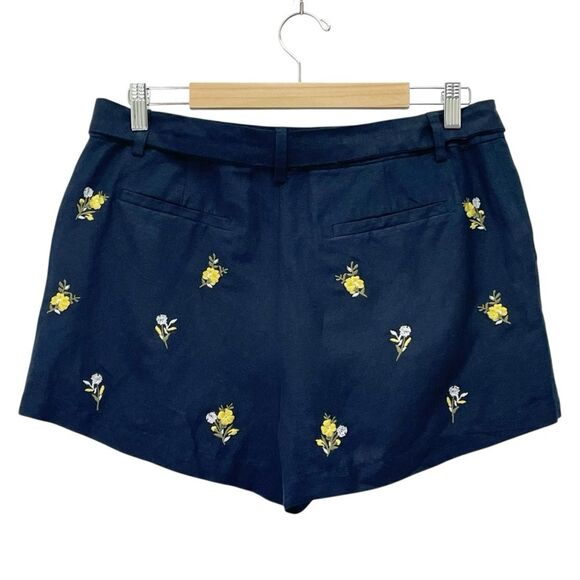 NWT LOFT Navy Blue Floral Embroidered Tie Waist Shorts Size 10 Linen Blend New - Picture 3 of 12